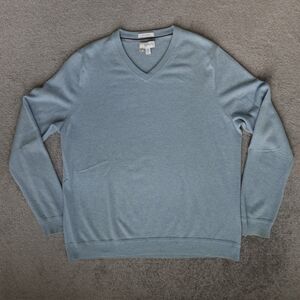 John W. Nordstrom Sweater Men's XL Blue 100% Cashmere Long Sleeve V-Neck